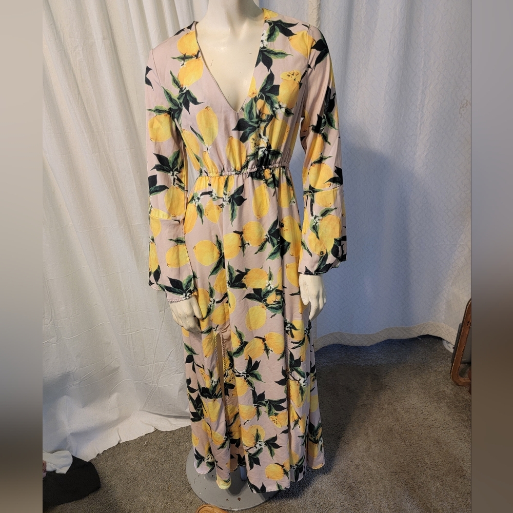Coquette Girl Lemon Print Belle Sleeve Maxi Dress Whimsical - Picture 12 of 14